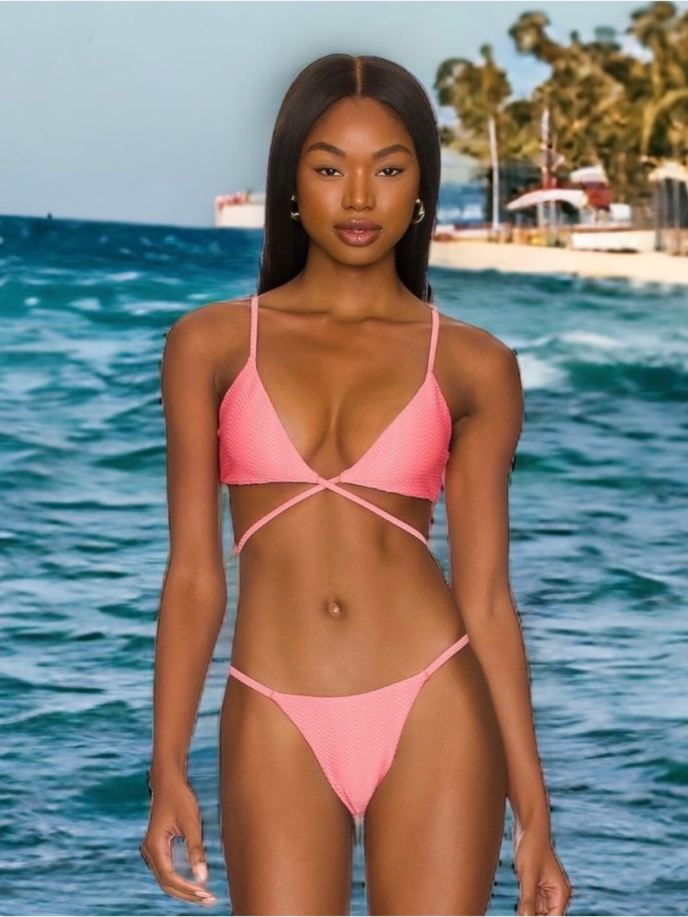 Monday Swimwear Pink Textured Wrap Triangle Bikini